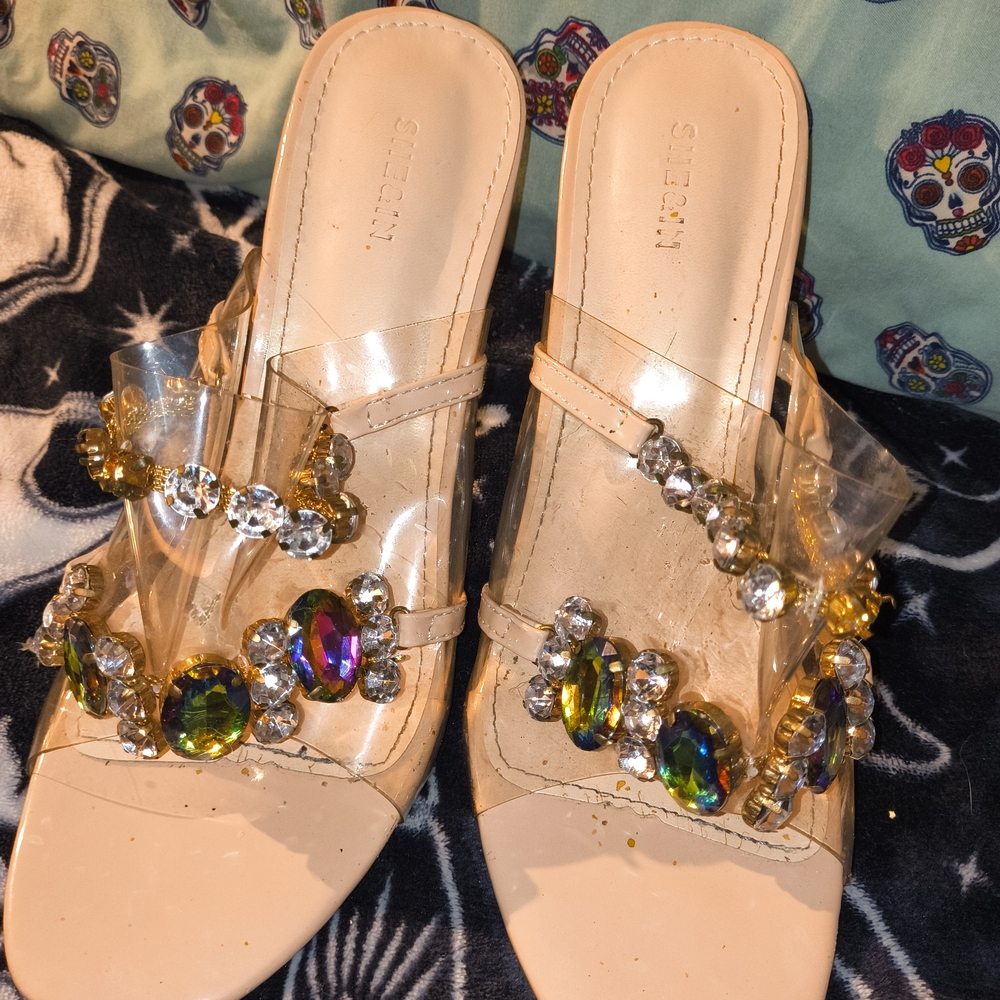 SHEIN Clear Heels with Multicolor Gemstones